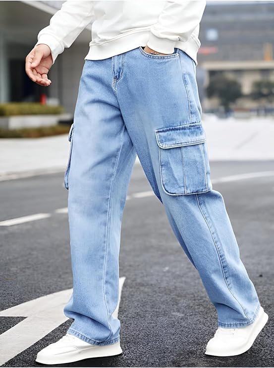 Men's Denim Cotton Cargo Jeans - Image 4